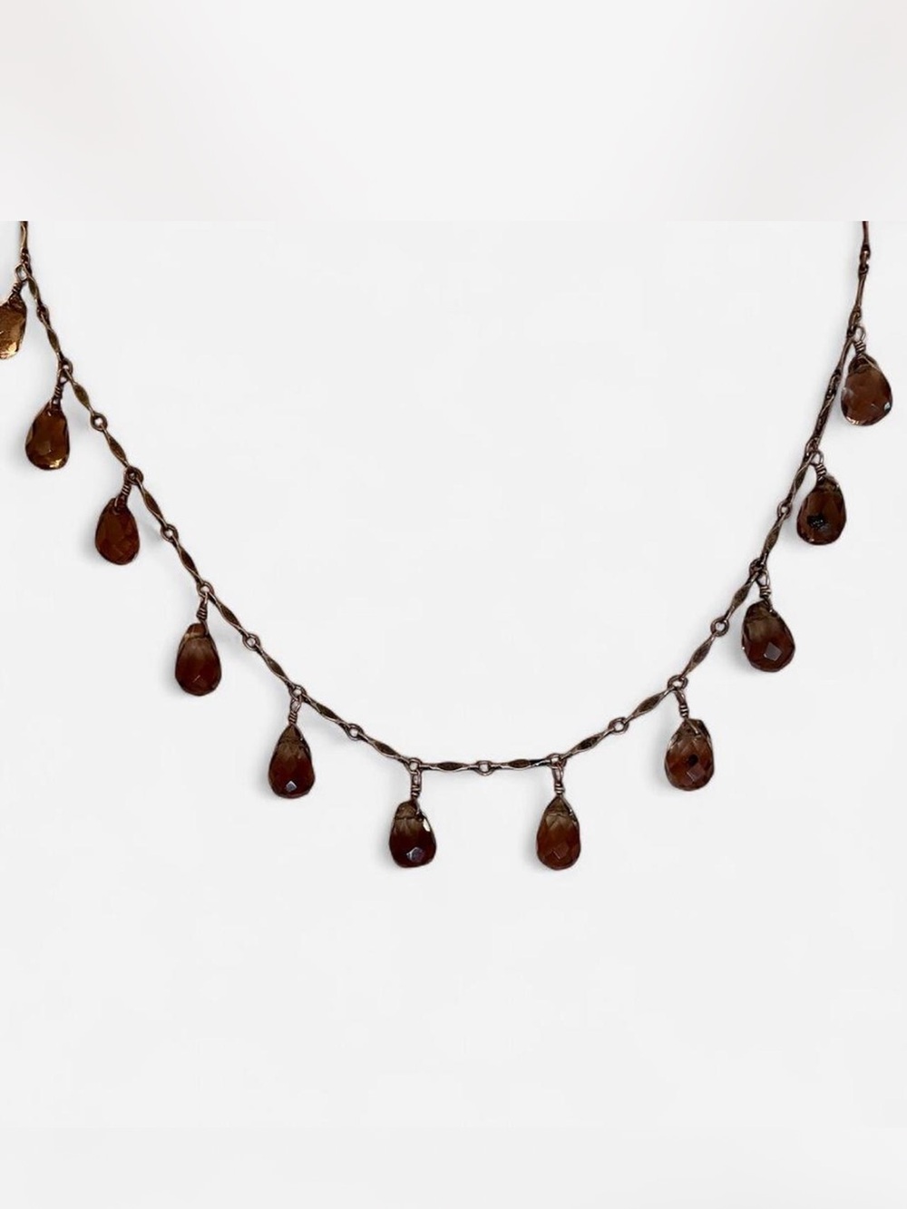 Smoky Teardrop Dangle Necklace - Brown